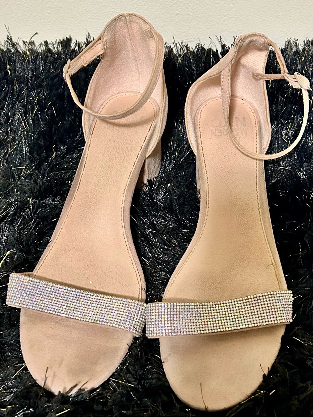 Ankle-Strap Rhinestone Dress Sandals in Nude